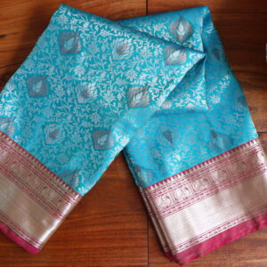 Kanjivaram saree silver zari with golden boota
