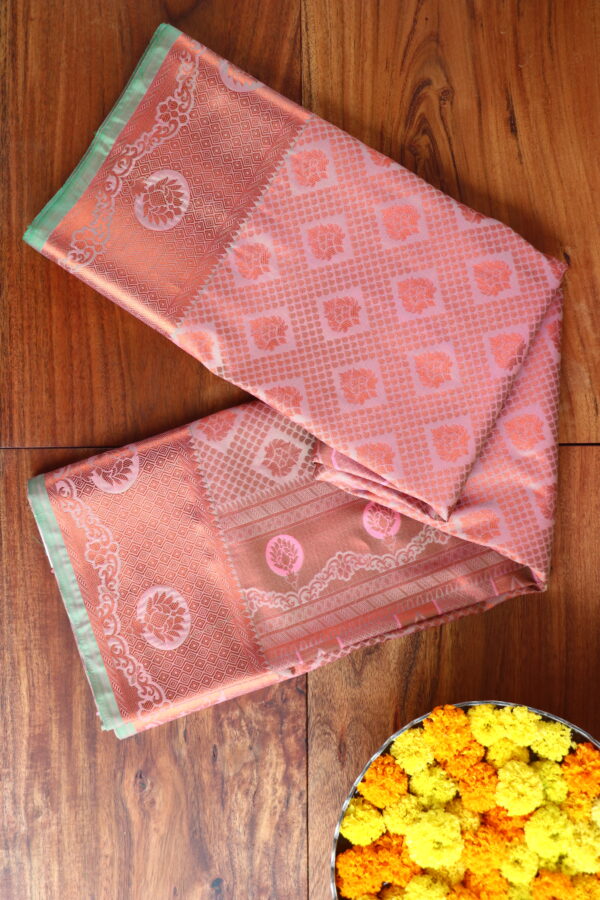Kanjivaram saree with copper zari all zaal and self blouse